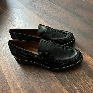 Franco Sarto Shiny Black Loafers classic black size 7.5 small stain on front